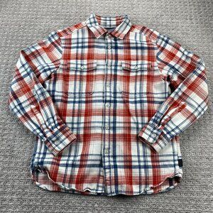 The North Face Flannel Shirt Men Medium M Plaid Orange Blue White Button Up